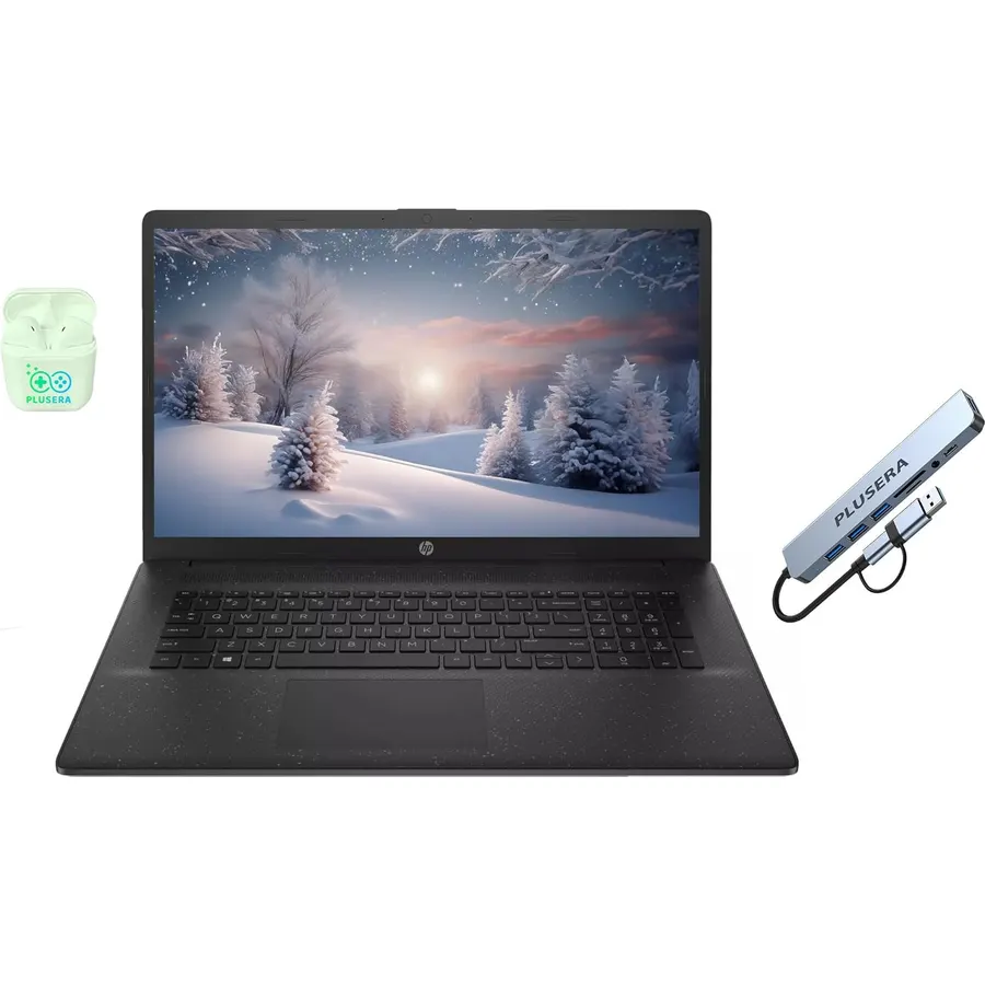 HP 17.3" Business Laptop Computer, 32GB RAM 1.2TB Storage (1TB SSD + 256GB Docking Station), 10-Core Intel Core i5, Windows 11 Pro with Microsoft Office, PLUSERA Earphones, Black