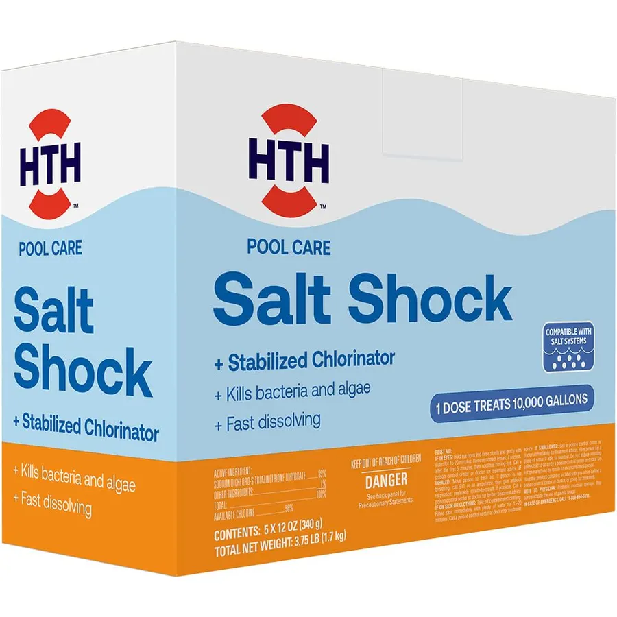HTH 52047, Swimming Pool Care Salt Shock, 5x12oz Packets