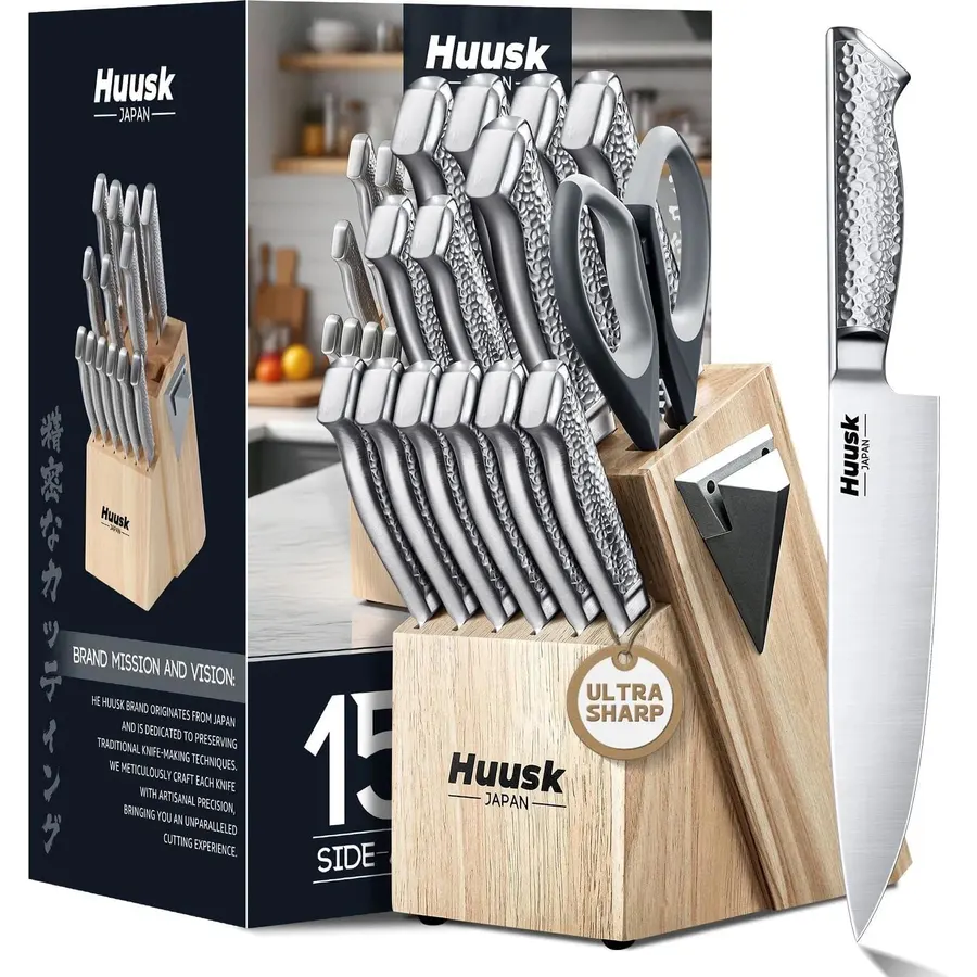 KitchenAid Gourmet Knife Block Set with Built-in Sharpener, 15-Piece, Stainless Steel