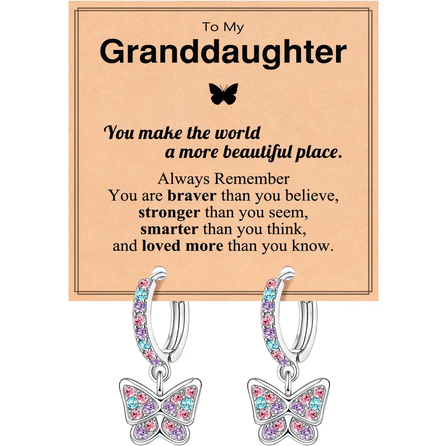 Hypoallergenic Butterfly Hoop Earrings for Granddaughter/Daughter