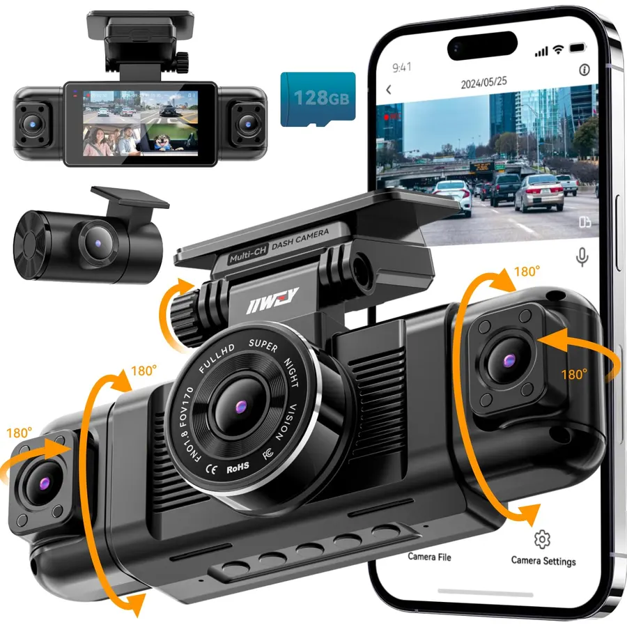 IIWEY N5 4 Channel Dash Cam for Cars, 360° View 2K Front 1080P Rear Inside