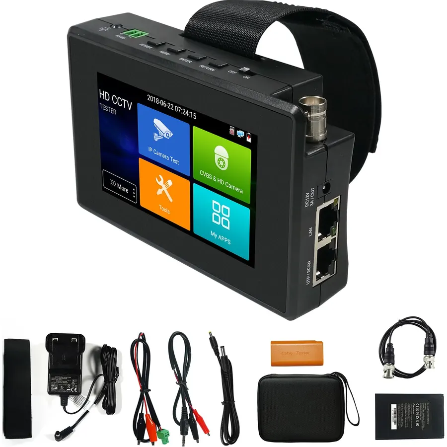 IP Camera Tester, WANLUTECH 4K IP CVBS CVI TVI AHD 4 inch Touchscreen CCTV Test Monitor with PoE/IP discovery/RJ45 Cable Test/PTZ Control(IPC-1800ADH Plus)