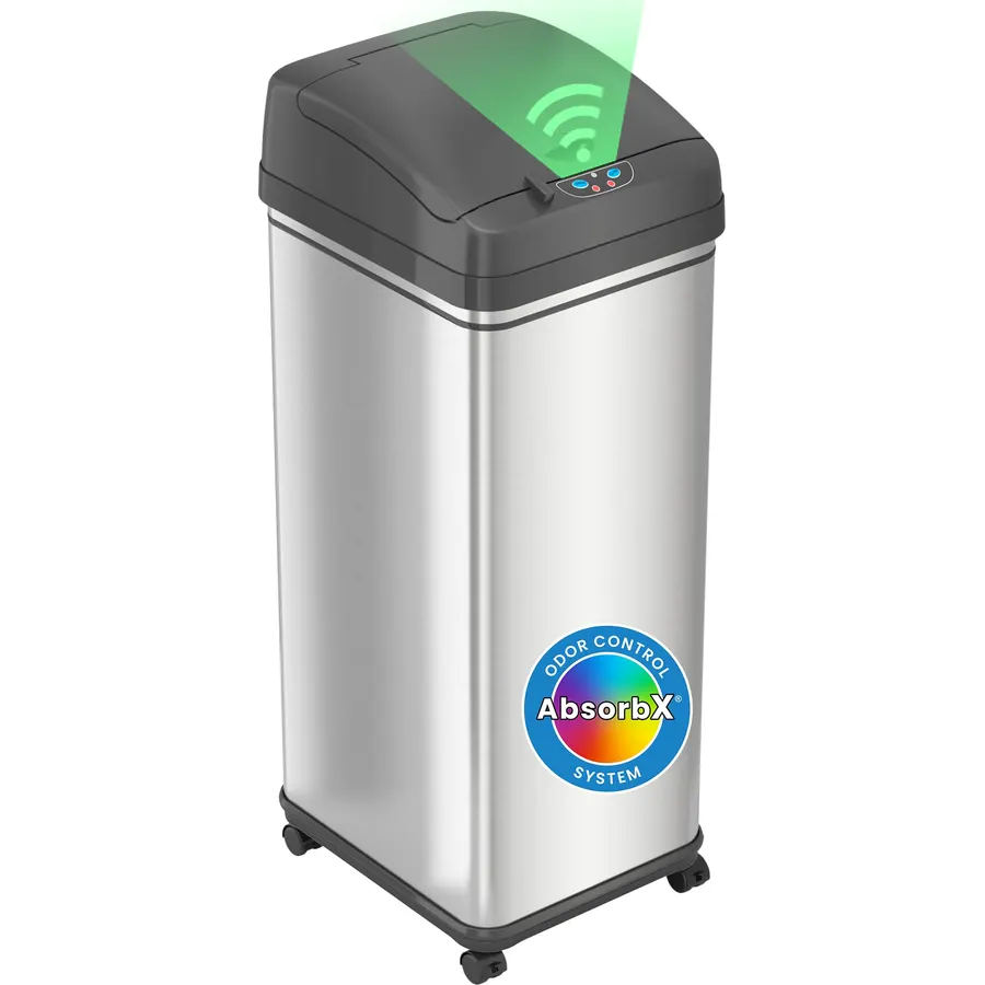 iTouchless 13 Gallon Patented Sensor Kitchen Trash Can w/Lid, Odor Filter