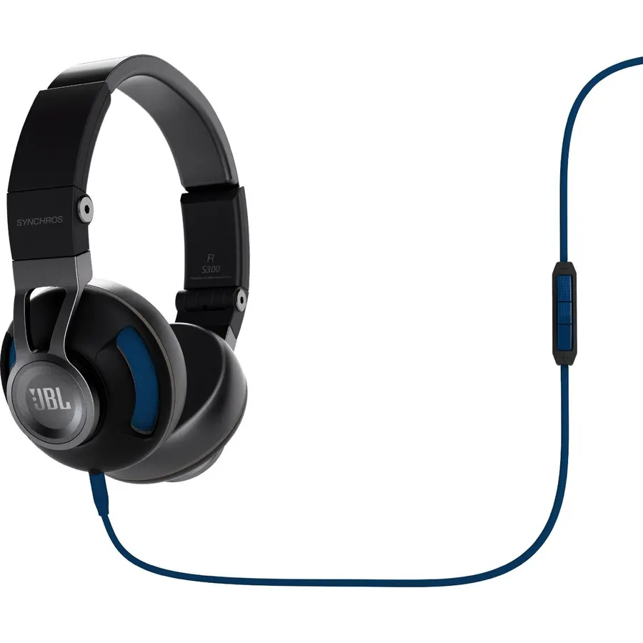 JBL Synchros S300 Premium On-Ear Stereo Headphones with Universal Remote, Black/Blue