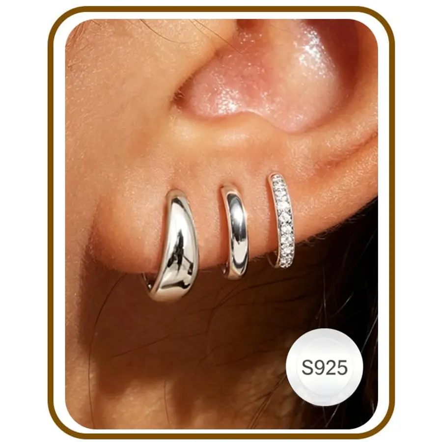 3 Pairs 925 Sterling Silver Small Hoop Earrings for Women Men