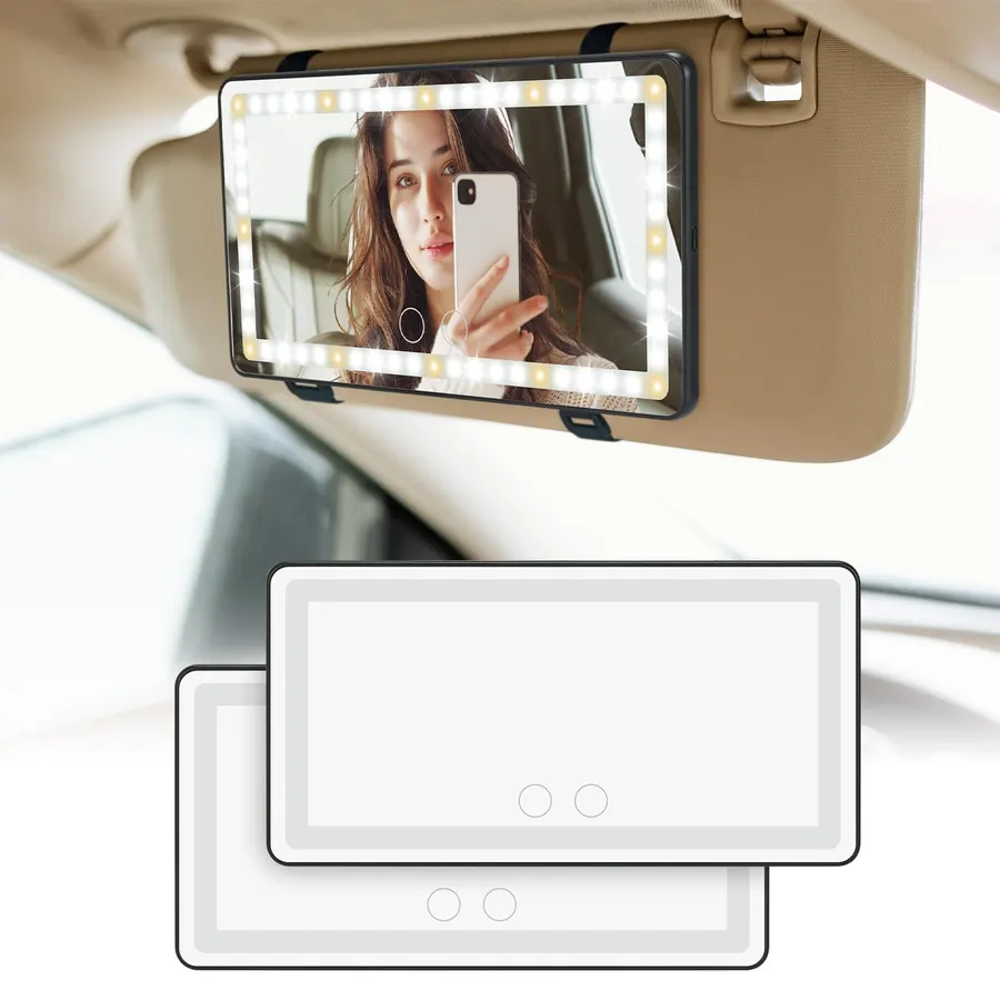 JOYTUTUS Car Sun Visor Vanity Mirror, Car Vanity Mirror With Lights, Makeup Mirror with 3 Light Modes & 60 LEDs, Car Mirror Dimmable Touch Control Travel Makeup Mirror for Car Truck SUV