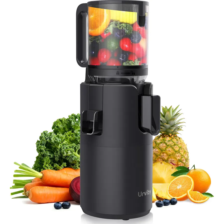 Juicer Machines, Cold Press Juicer with Double Press Technology, Large Feed Chute, 400W Motor, High Juice Yield, Easy to Clean, Masticating Juicer for Whole Vegetables & Fruits, Dark Black
