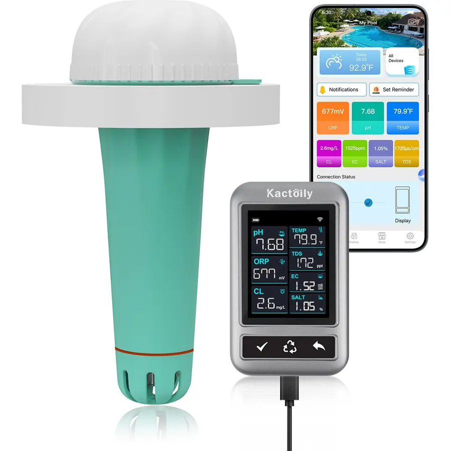 kactoily Smart Pool Water Monitor with APP, 7-in-1 WiFi Pool Sensor