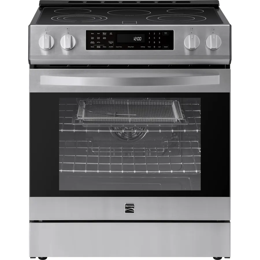 Kenmore 5 Cu. Ft. Front Control Induction Cooktop Electric Range Stove with 4 Elements, Self-Clean Oven, Precision Set Controls, Turbo Boil Induction Element, Stainless Steel