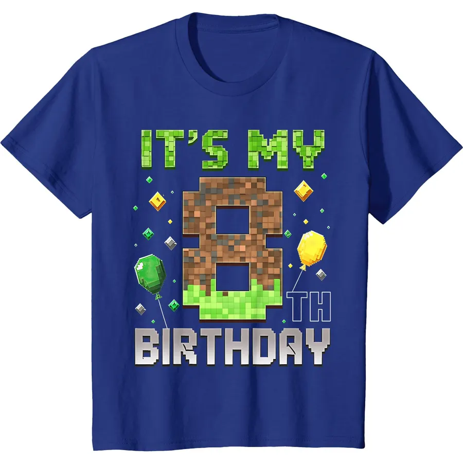 Kids 8th Birthday Gamer Pixel 8 Years Old Video Game Party T-Shirt
