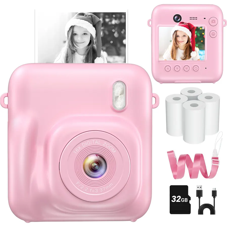 Instant Print Camera for Kids, 1080P Videos - Portable for Ages 3-12, Birthday/Christmas Gift (Purple)