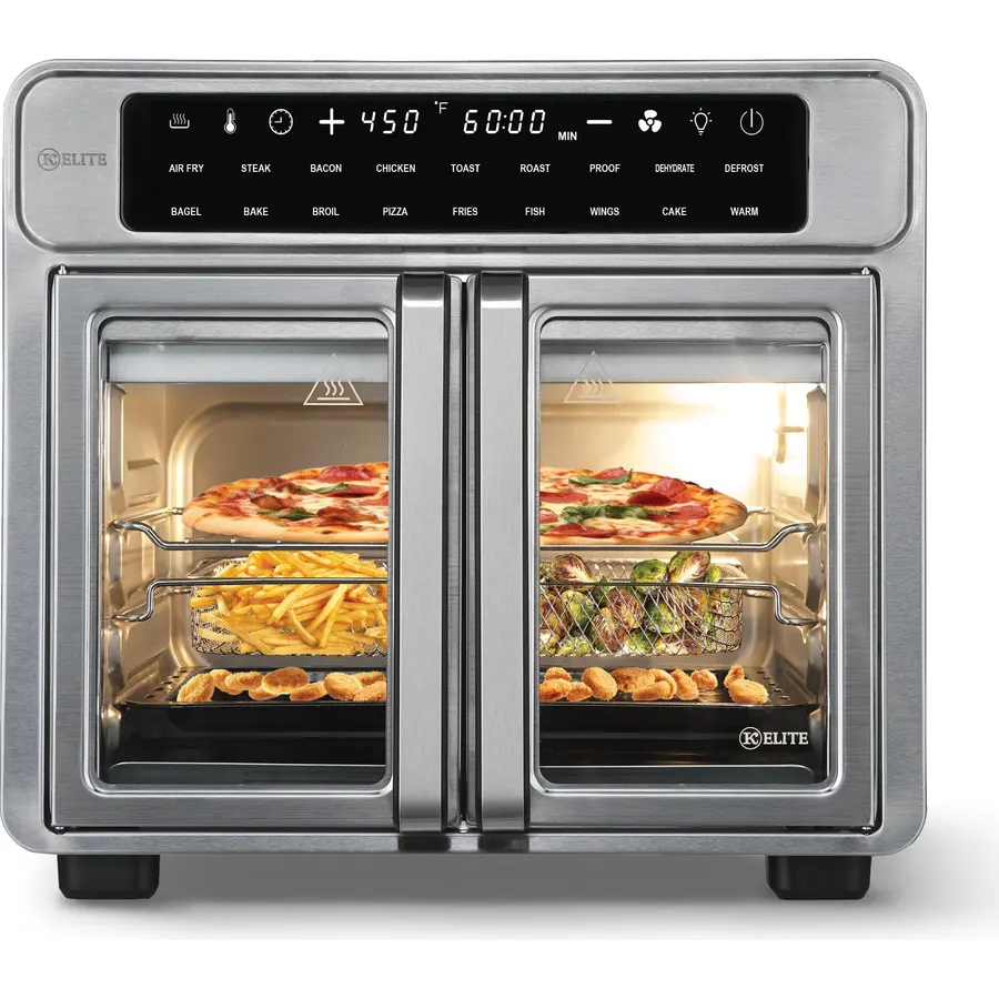 Kitchen Elite French Door Air Fryer Oven, Stainless Steel, 16 Quarts