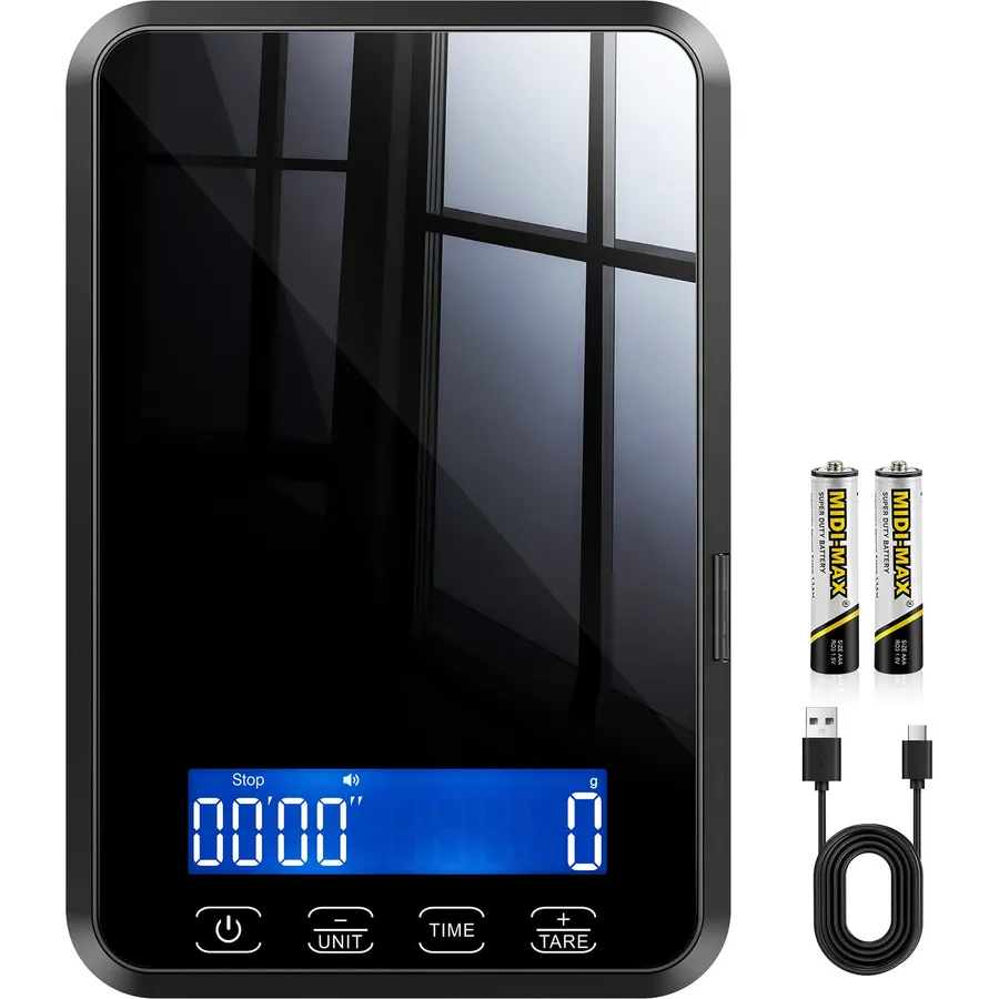 【33 lb & USB Rechargeable】 Digital Kitchen Food Scale Kitchen Scale, Stainless Steel Digital Weight Grams and Oz, Baking and Cooking, 0.1oz/1g Precise, 6 Weight Units (B1)