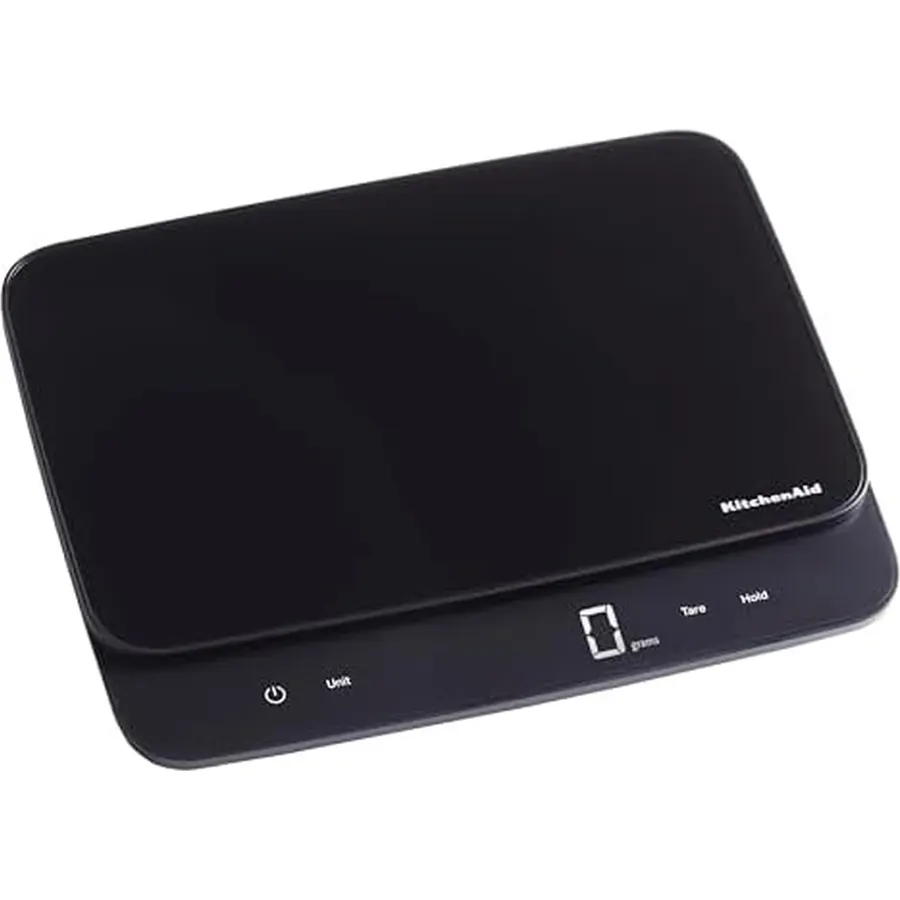 KitchenAid KQ917 High Capacity Glass Surface Digital Kitchen and Food Scale, 30 Pound Capacity and Precision, Grams, Ounces, Pounds, Fluid Ounces & Milliliters, LED, Tare Function, Black