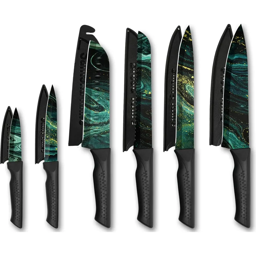 Knife Set, 6-PC Colorful Kitchen Knife Set, 6 Sharp Kitchen Knives with Covers for Cooking, Cutting, Multicolor