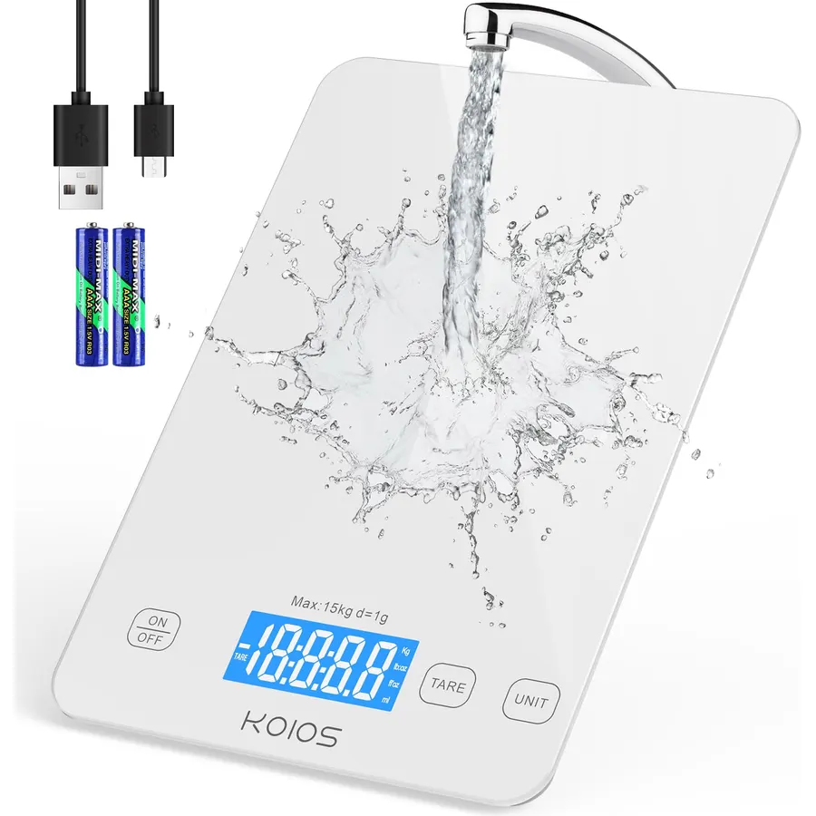 KOIOS 33lb Kitchen Scale 0.1oz Precision,Batteries & USB-C Charging(White)