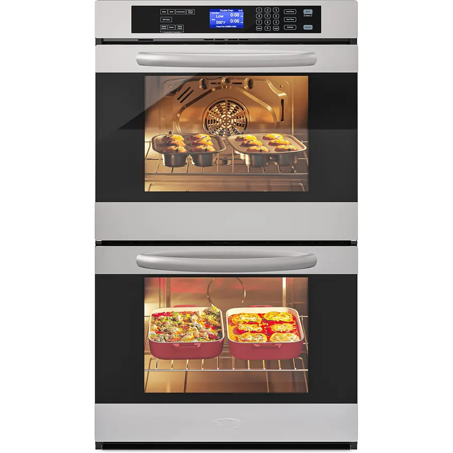 KoolMore 30-Inch Electric Double Wall Oven with Quiet, Rapid Convection Cooking, 7 Cook and Baking Modes, Dual Large Capacity Ovens, Stainless-Steel Unit, Self-Cleaning (KM-WO30D-SS)