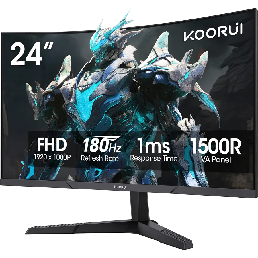 KOORUI 24 inch Curved Gaming Monitor 180Hz FHD 1080P, 1ms 1500R Display