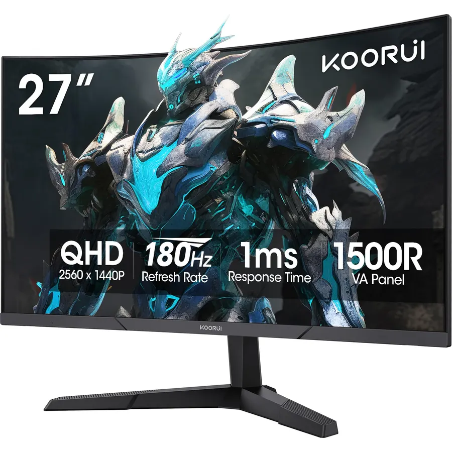 KOORUI 27 Inch Curved Gaming Monitor QHD 180Hz, 1ms 1500R VA Display
