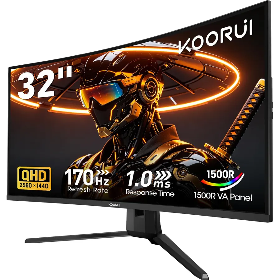 KOORUI 32 Inch Curved Gaming Monitor, QHD 2560x1440p 170Hz 1ms 1500R