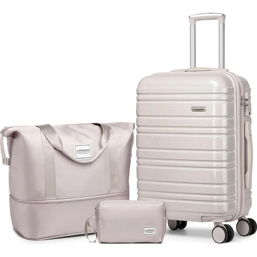 LARVENDER Carry on Luggage Sets 3 Piece, 20" Suitcase Set, Glossy Champagne