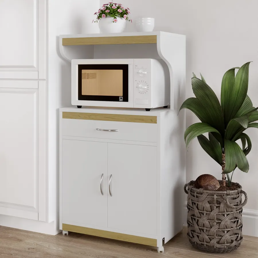 Lavish Home Microwave Stand with Storage, White/Oak, 24” x 15.75” x 45”