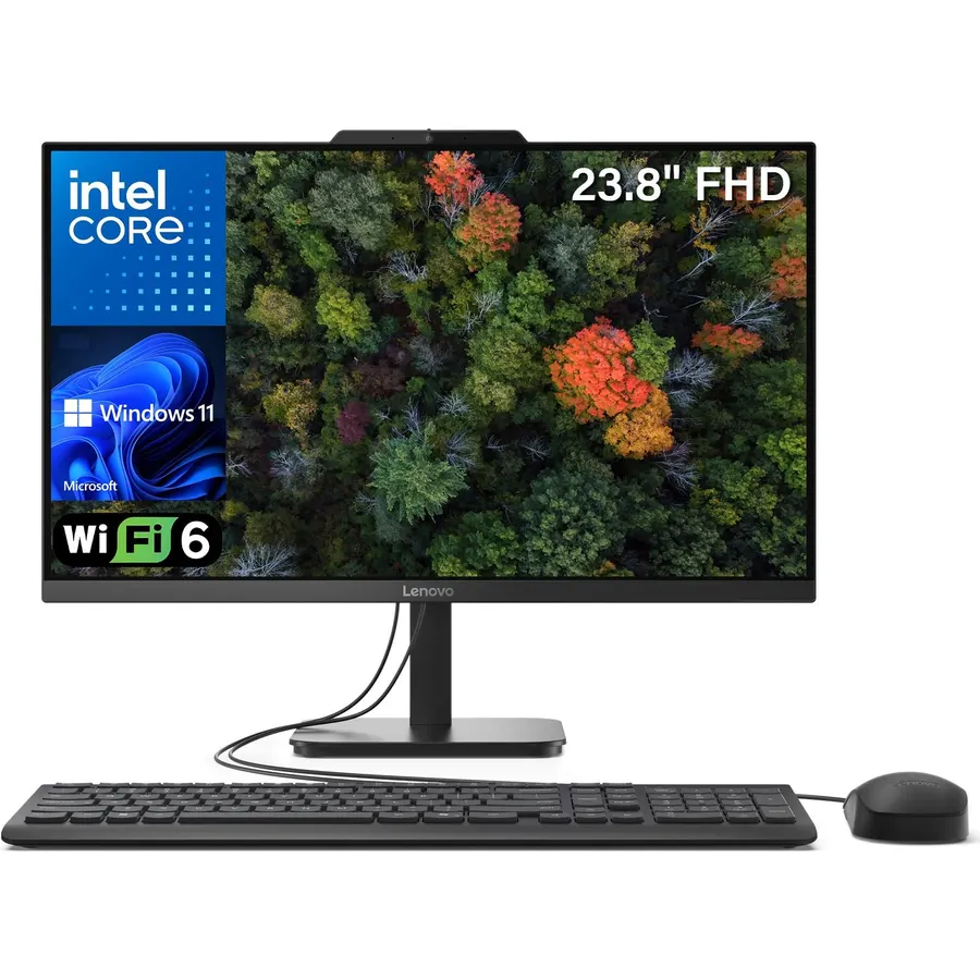 Lenovo IdeaCentre 24 AIO 23.8" FHD IPS Desktop Computer, Intel Processor, 16GB DDR4, 512GB PCIe SSD, WiFi 6, Bluetooth 5.2, Webcam, Office 365, Keyboard & Mouse, Windows 11 Home, Dark Gray