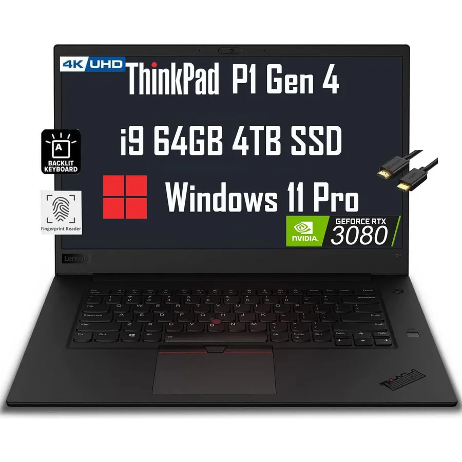 Lenovo ThinkPad P1 16"" 4K (3840x2400) (Intel Core i9-11950H vPro, 64GB RAM, 4TB SSD, RTX 3080 16GB) Mobile Workstation Laptop, Fingerprint, Backlit, 3-Yr WRT, IST Cable, Wi-Fi 6, Win 11 Pro, Black
