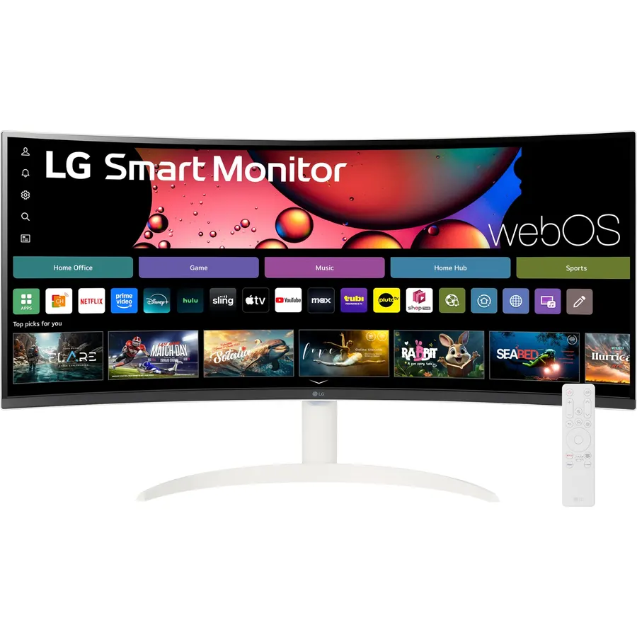 LG 34SR60QC-W 34-inch QHD (3440x1440) Curved Smart Monitor with Streaming, UltraWide Screen, webOS, HDR10, 100Hz, Built-in Speaker, AirPlay2, Screen Share, Bluetooth, ThinQ App, White