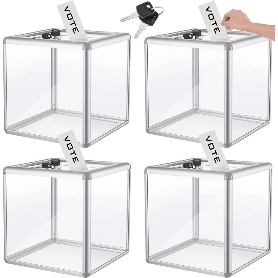 Lineshading 4 Pcs Acrylic Ballot Donation Box with Lock,12x12x12 in Clear