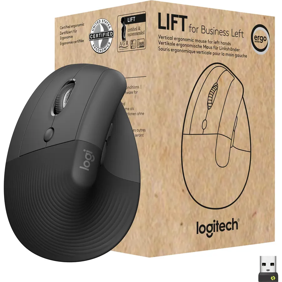 Logitech Lift for Business Vertical Ergonomic Mouse Left Handed - Graphite