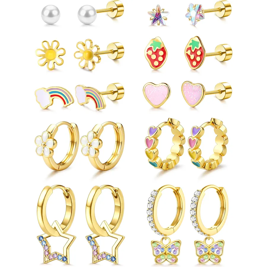 LOLIAS Hypoallergenic Earrings for Girls,Surgical Steel Flat Back Earrings