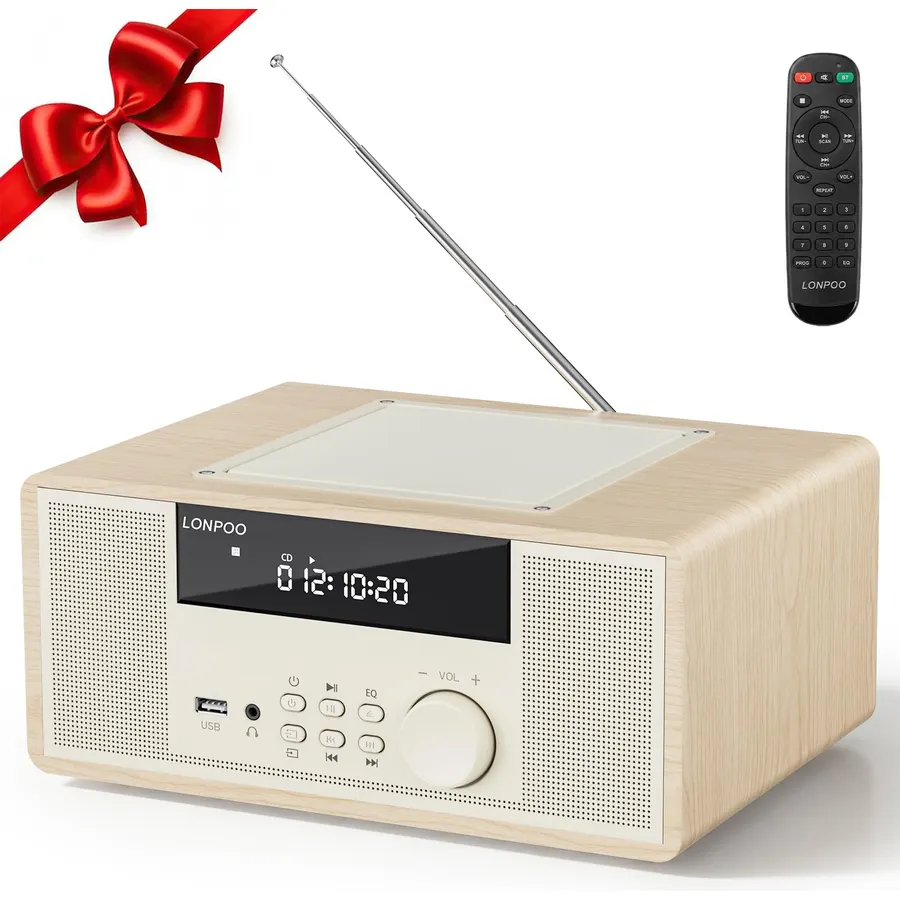 LONPOO 30W Compact Stereo System Bluetooth CD Players for Home
