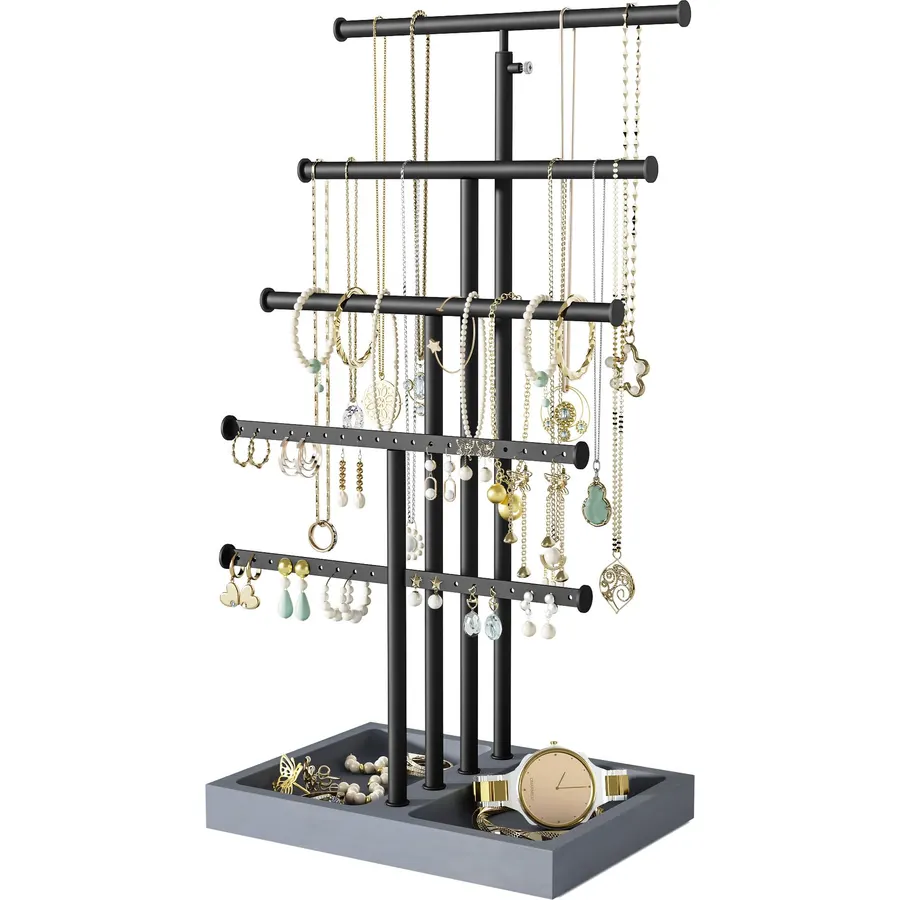 Love-KANKEI Jewelry Organizer Stand 5-Tier,Adjustable Height,Weathered Grey