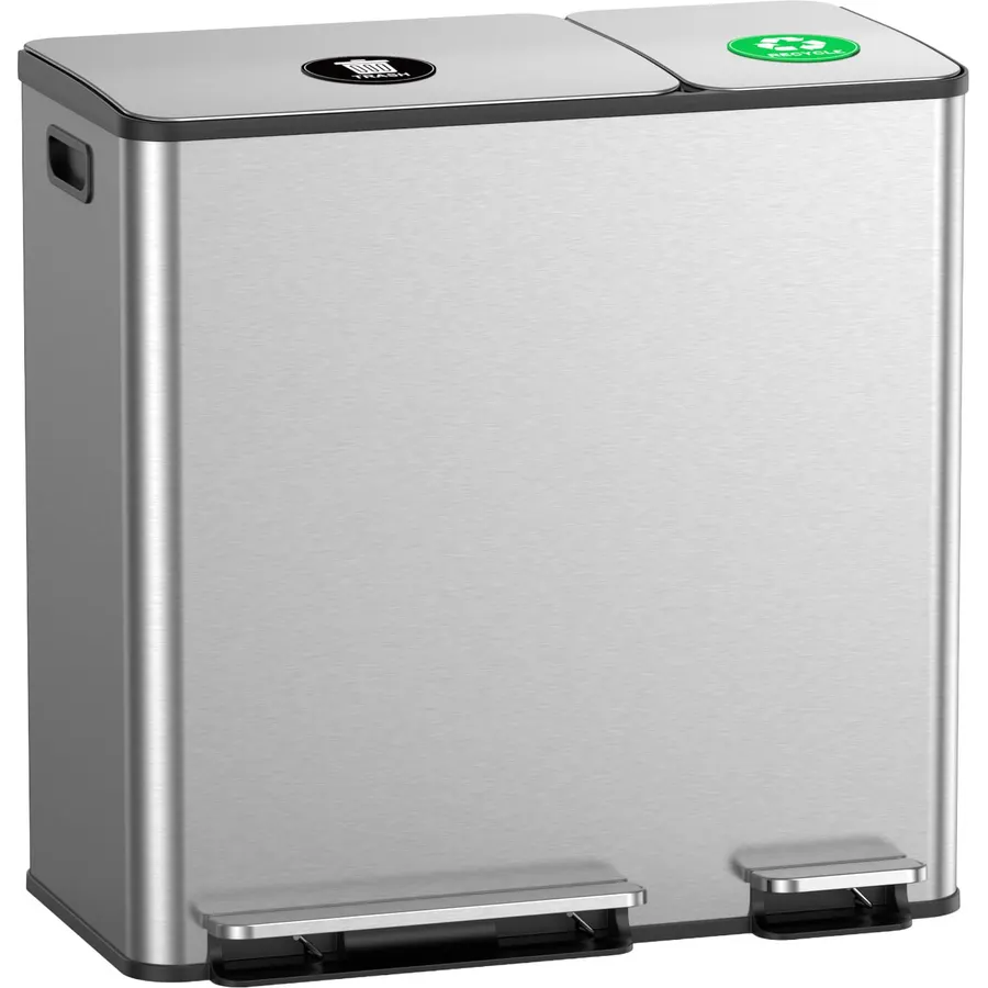 Dual Trash and Recycling Bins for Kitchen, 13+6 Gal Dual Trash Can, Silver