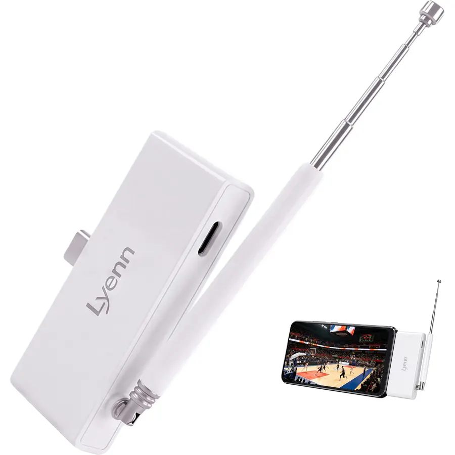 Lyenn TV Tuner Antenna USB Type-C TV Stick Watching ATSC 1.0 Digital TV Free Local TV Channels for Android Phones Pads Tablets No Internet or Subscription Required (White)