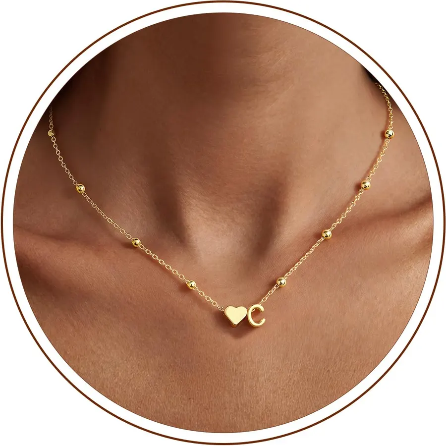 M MOOHAM Heart Initial Necklaces for Women Teen Girls, Letter A-Z Necklace