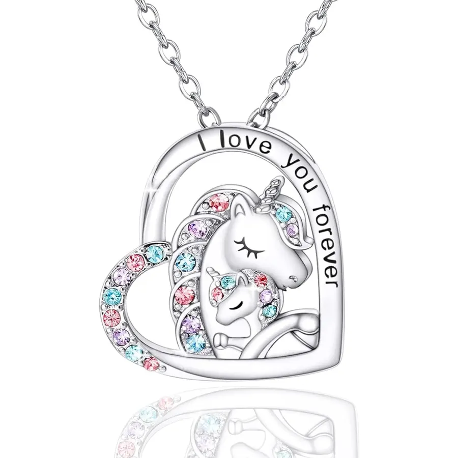 M&Ostyle I Love You Unicorn Necklace for Girls Crystal Heart Pendant Necklaces Jewelry Gifts for Girls Daughter Granddaughter Niece Birthday