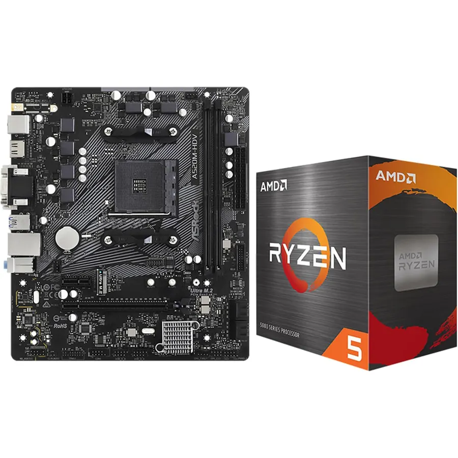 MICRO CENTER AMD 5500 Processor with ASRock A520M-HDV AM4 DDR4 Motherboard