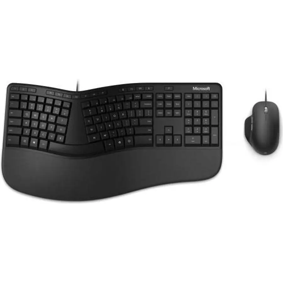 Microsoft Ergonomic Desktop - Black - Wired, Comfortable, Ergonomic Keyboard and Mouse Combo, with Cushioned Wrist and Palm Support. Split Keyboard. Dedicated Office Key.