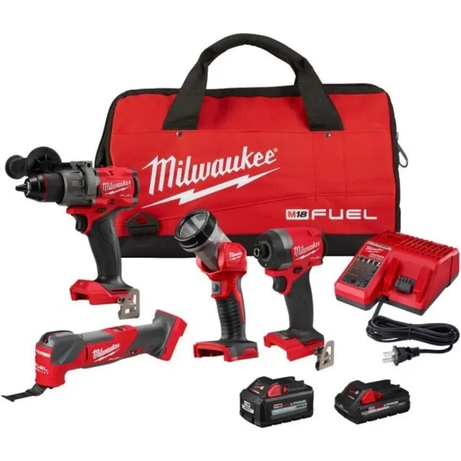 Milwaukee 3698-24MT 18V Fuel 4-Tool Cordless Combo Kit with 6.0Ah 3.0Ah Lithium Ion Batteries