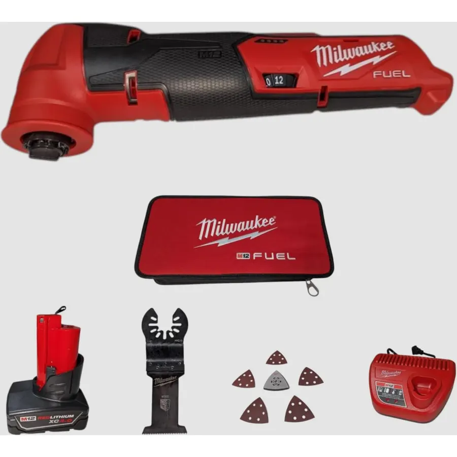 Milwaukee M12 FUEL 12V Lithium-Ion Cordless Oscillating Multi-Tool Kit w/High Output 2.5 Ah Battery, Charger, Accessories & Bag