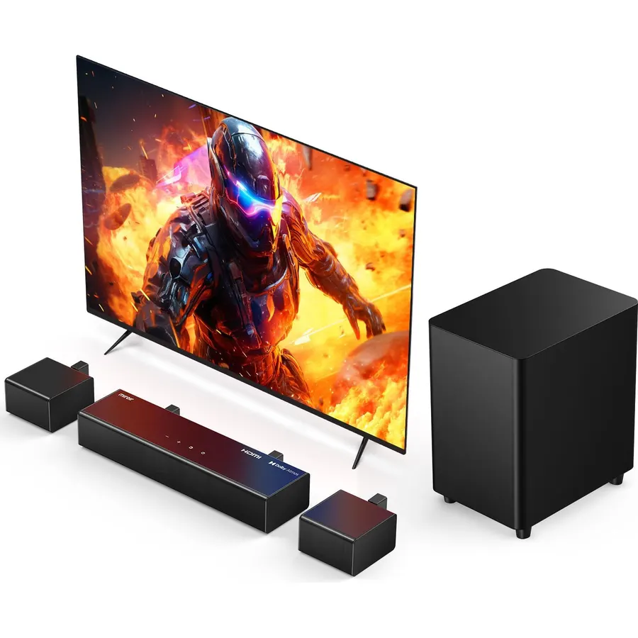 Miroir 5.1 Sound Bar with Dolby Atmos, with Wireless Subwoofer and 2 Surround Speakers, 410W Bluetooth Surround Sound System, Immersive Home Theater System for HDMI eARC/Opt/AUX/BT