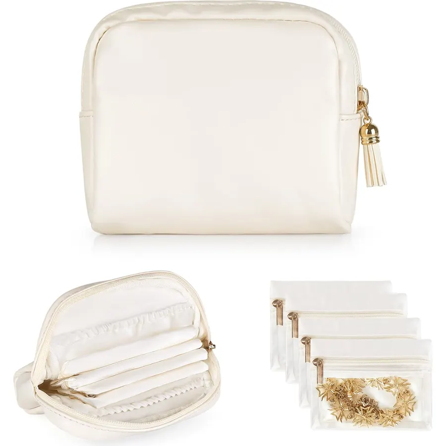 Mkono Jewelry Travel Case, Small Jewelry Organizer Pouch with 4 Mini Bags