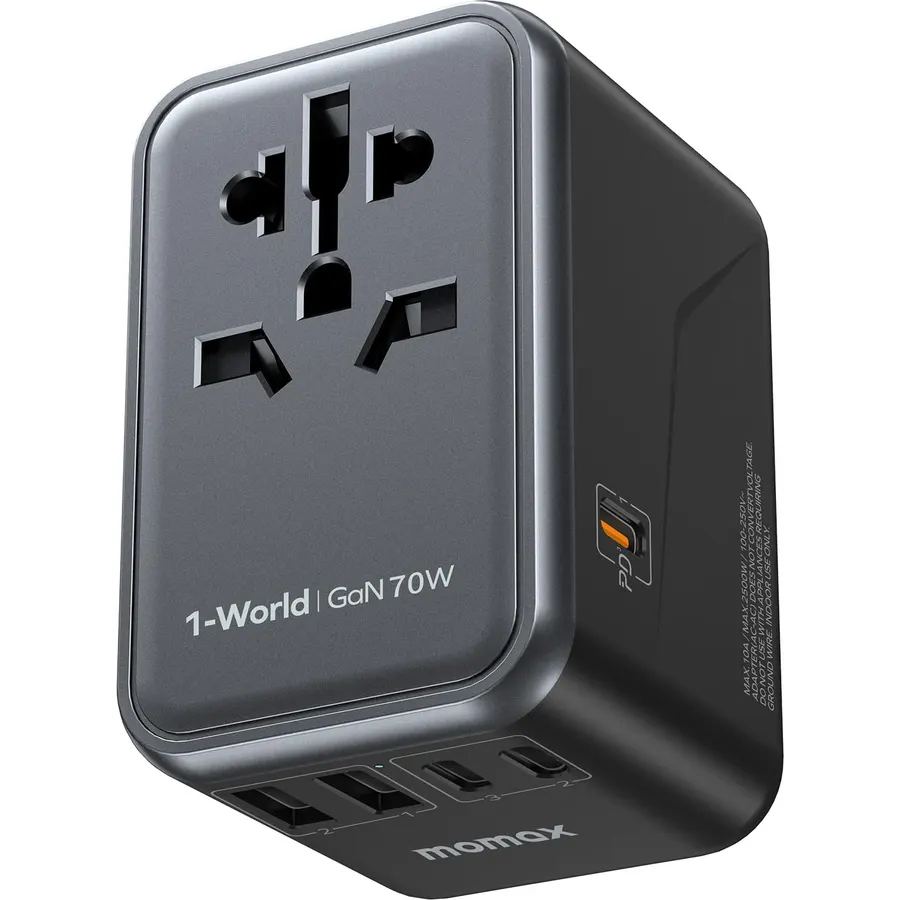 MOMAX 70W GaN Universal Travel Adapter, All-in-One Travel Charging