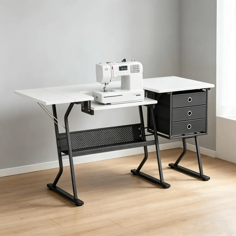 MoNiBloom 60" Sewing Craft Table, Sturdy Computer Desk with Storage Drawer
