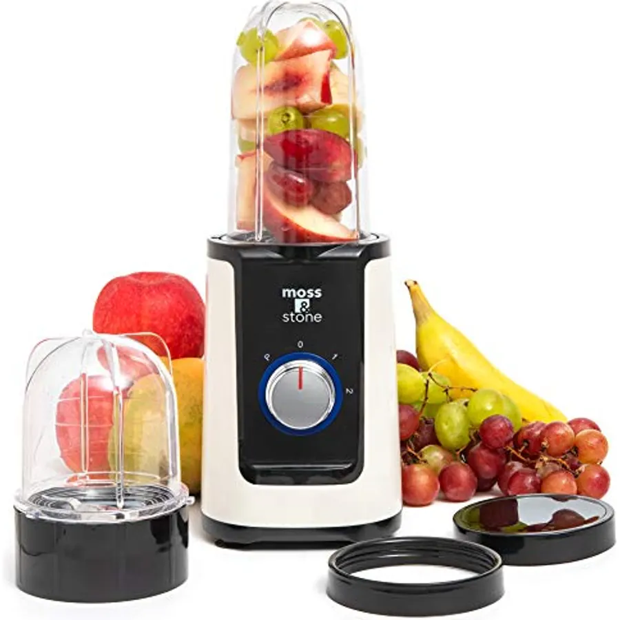 Moss & Stone Personal Smoothie Blender, 17oz Blend Cup & 10oz Grind Cup