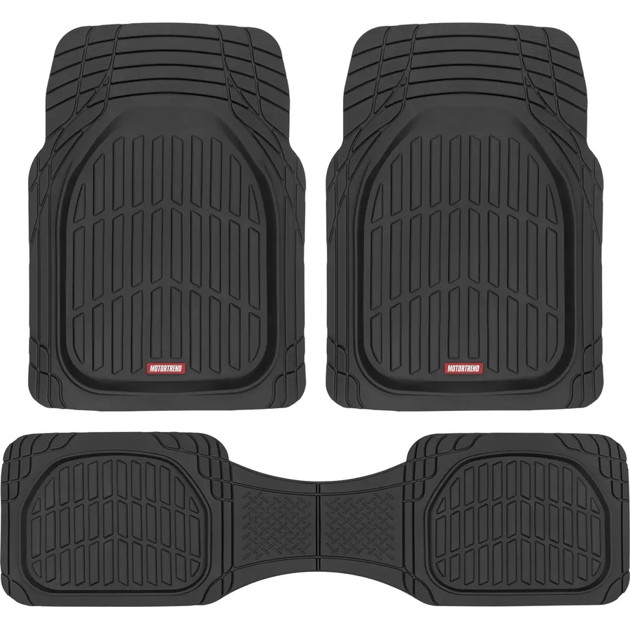 Motor Trend FlexTough Floor Mats for Cars, Black Deep Dish All-Weather Car Mats, Waterproof Trim-to Fit Automotive Floor Mats for Cars Trucks SUV, Universal Floor Liner Car Accessories