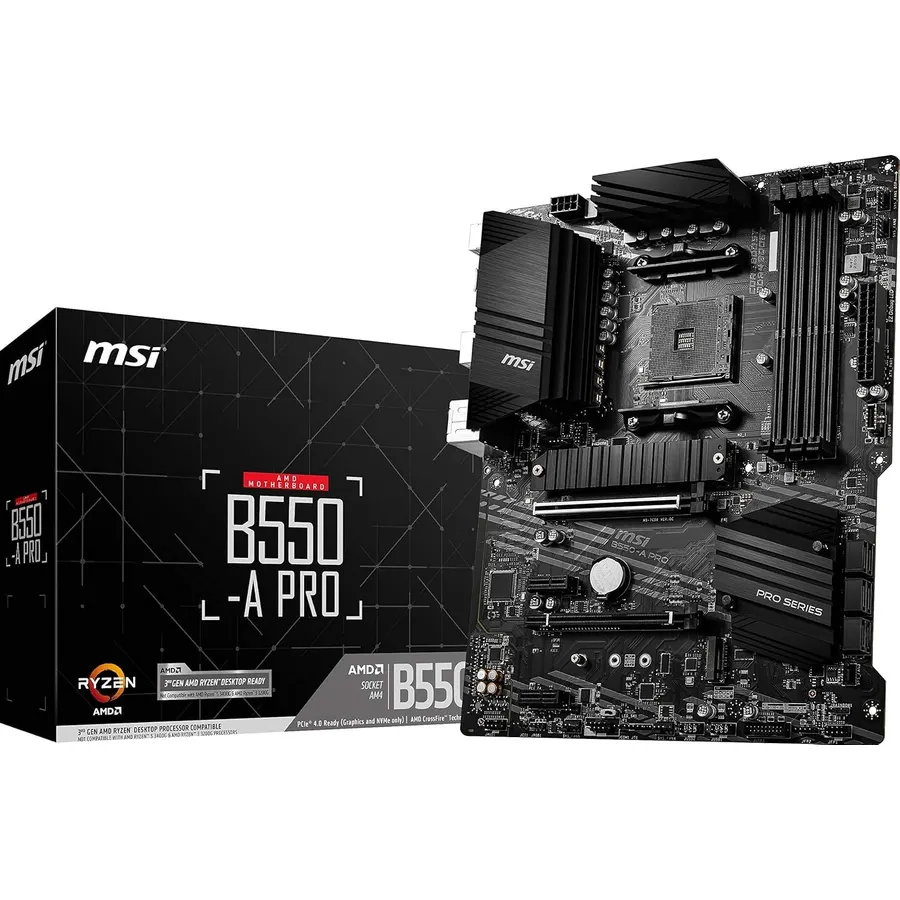 MSI B550-A PRO V1 ProSeries Motherboard (AMD Ryzen 5000, AM4, DDR4, PCIe 4.0, SATA 6Gb/s, M.2, USB 3.2 Gen 2, HDMI/DP, ATX)