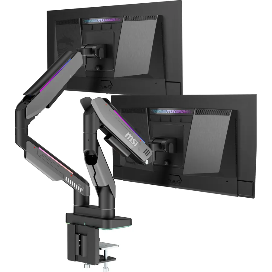 MSI MAG MT201DW - Premium Heavy Duty Dual Monitor Stand Arms, 17-45" Support, VESA Compatible, Adjustable Spring Assisted Mount, 44 lbs per Screen, Clamp & Grommet, Quick Release Plate - White